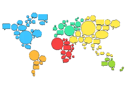 ابر فکر و حباب نقل قول با طرح نقشه جهان به صورت PNG