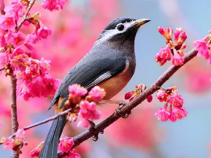 دریافت عکس پروفایل شکوفه بهاری صورتی طبیعی و پرنده زیبا