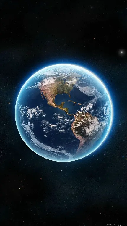 تصویر زمینه رویایی کره زمین با هاله درخشان آبی رنگ 