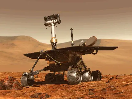تصویر دستگاه مریخ نورد ربات شکل در حال نمونه برداری