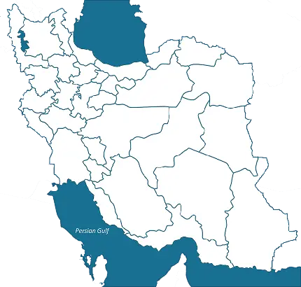 نقشه کامل ایران با دریای خزر و خليج فارس به رنگ آبی