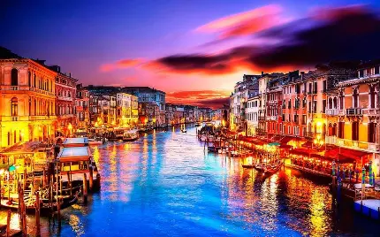 عکس شب های شهر ونیز کشور ایتالیا کانال های آبی آن