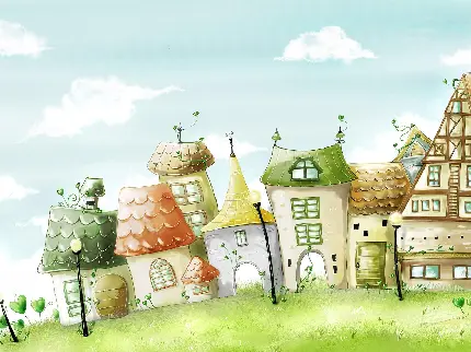 عکس کارتونی خانه های بامزه در فصل بهار با کیفیت خوب