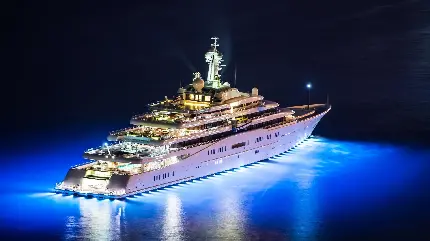 عکس قایق بزرگ تفریحی در شب با چراغ های روشن