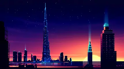 قشنگ ترین نقاشی دیجیتالی برج خلیفه امارات در شب