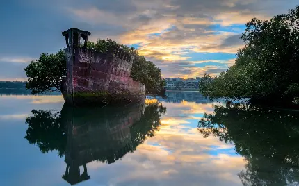 عکس فوق العاده و چشم نواز از طبیعت و کشتی روی آب