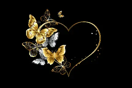 عکس پروفایل مشکی طلایی با طرح پروانه و قلب برای تلگرام