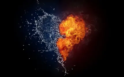 پربیننده ترین زمینه لپتاپ با طرح قلب دوتکه آتش و آب 