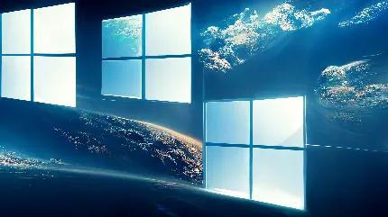 تصویر خاص هوش مصنوعی از پنجره های شفاف در فضا بالای سر کره زمین مخصوص پروفایل تلگرام 