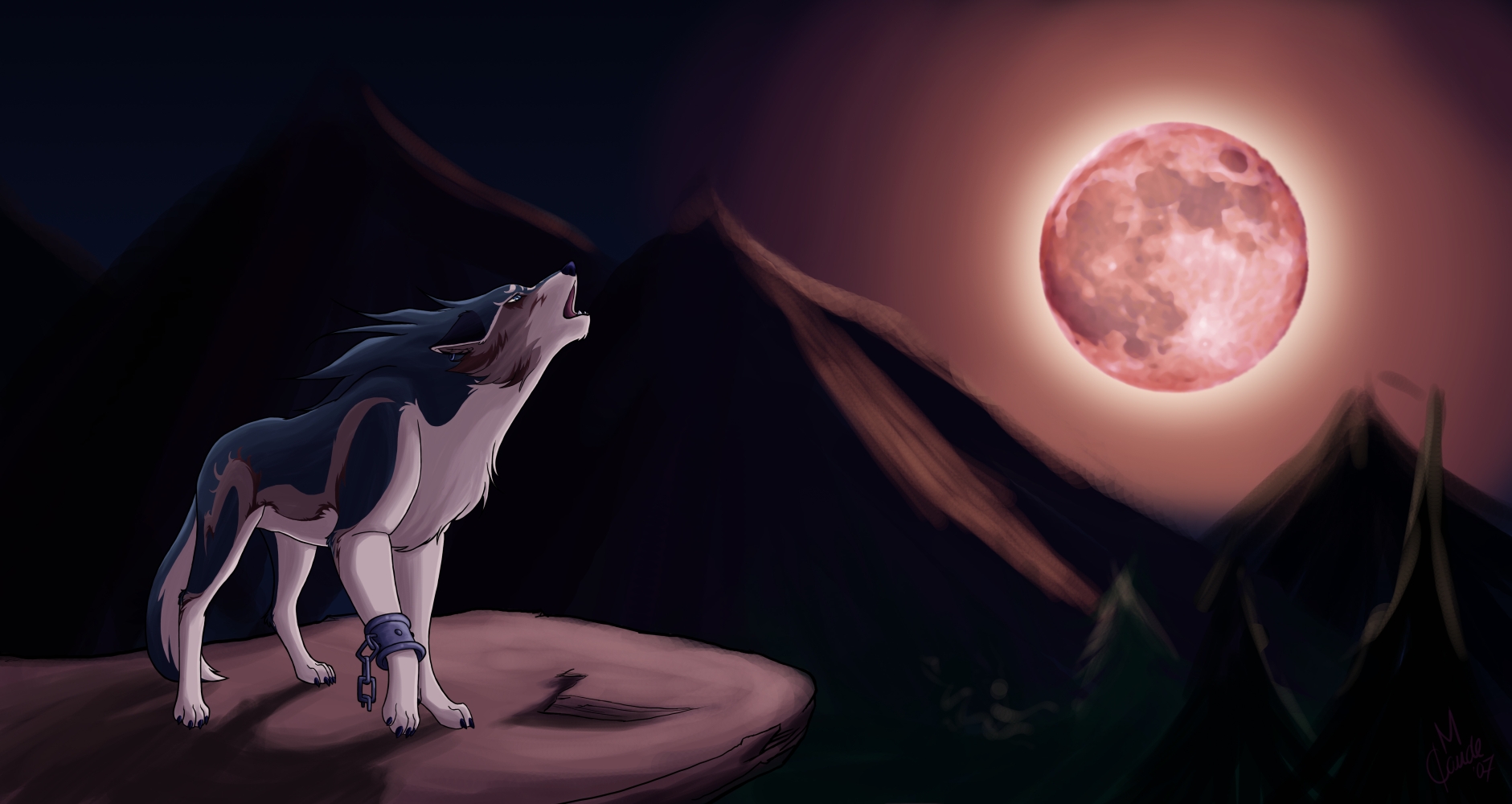 عکس با کیفیت hd و زیبا از زوزه گرگ در کنار قرص کامل ماه