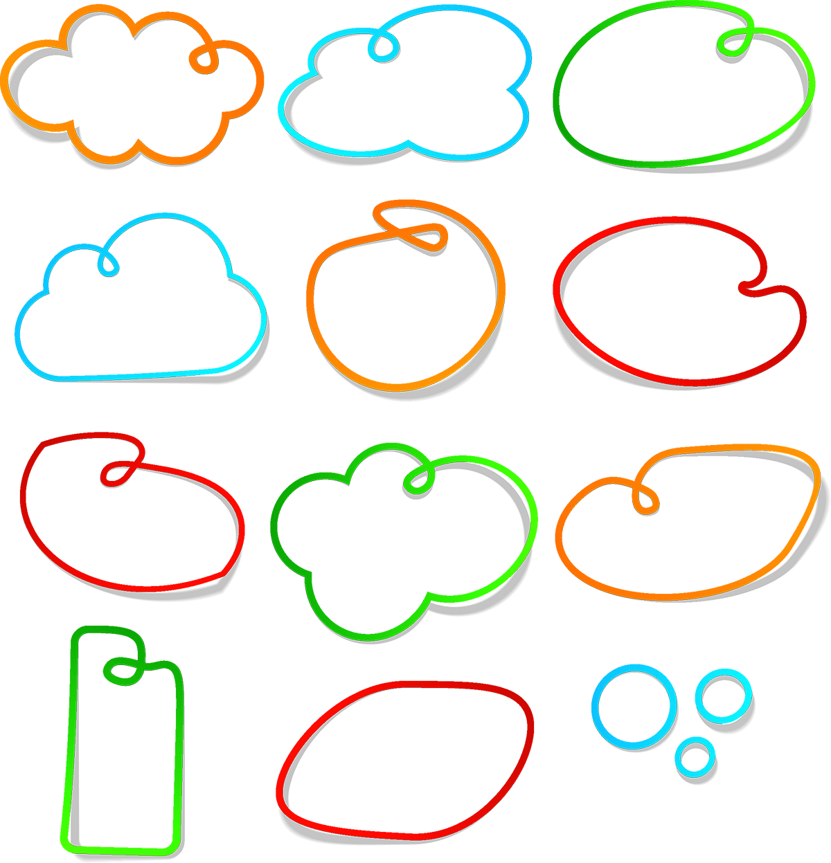 نقاشی ابر های فکر کارتونی و حباب های نقل قول کارتونی با فرمت PNG