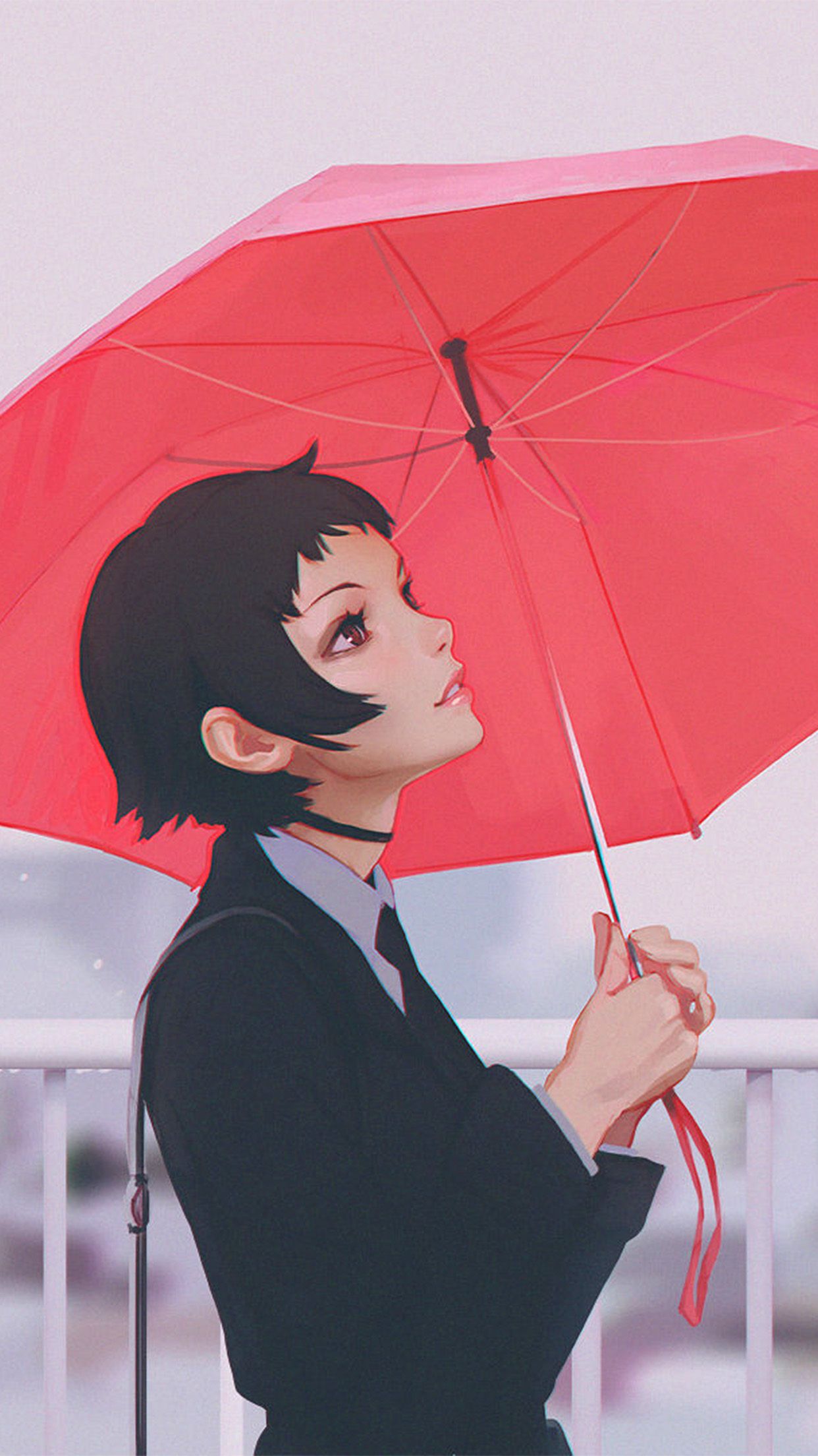 والپیپر رویایی موبایل با طرح دختر با چتر قرمز در باران 
