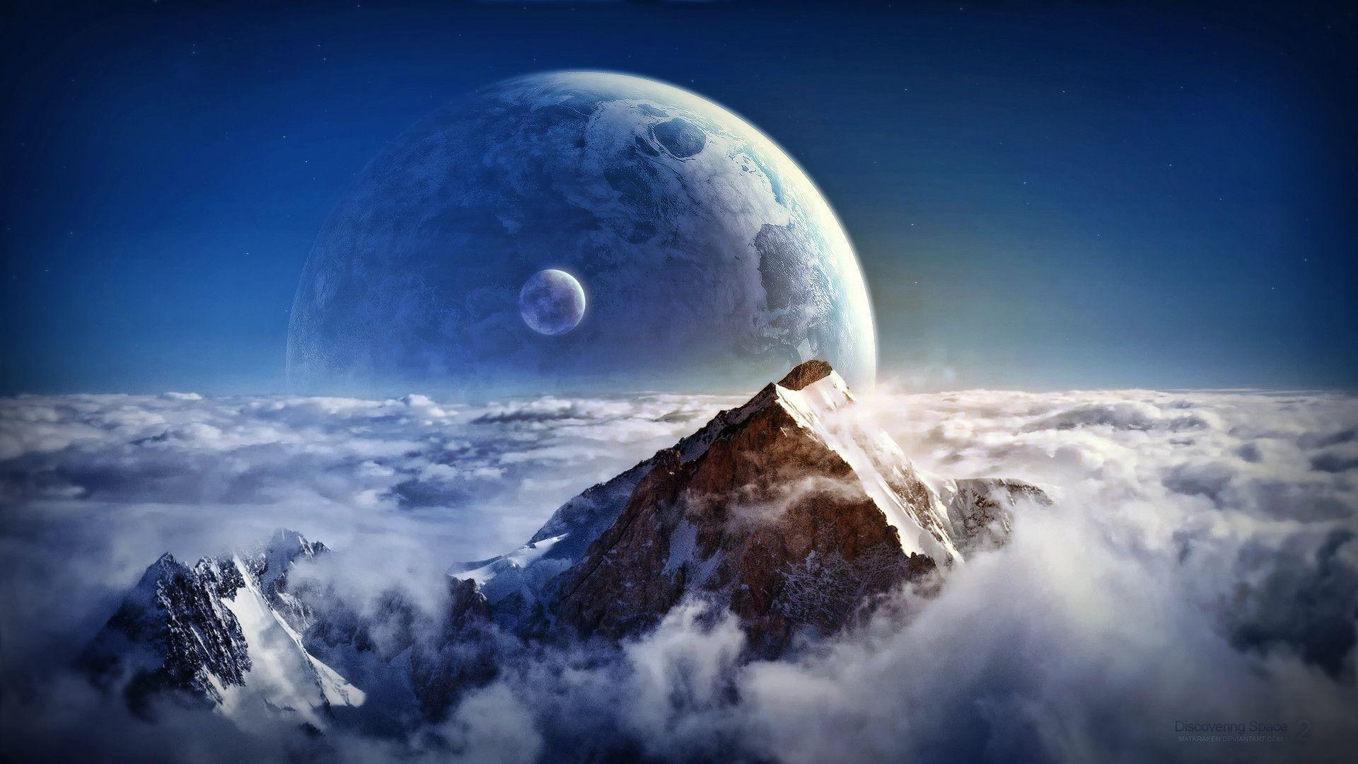 والپیپر تماشایی ابر و ماه با تم تخیلی آبی خوشرنگ Full HD 