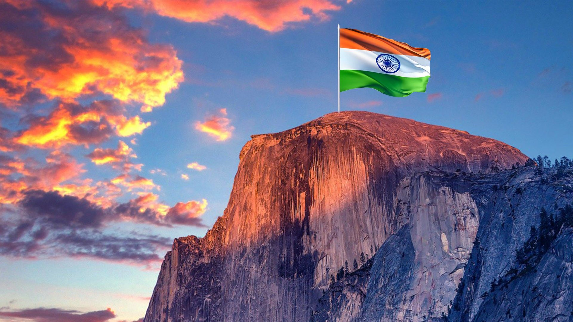 تصویر زمینه جذاب و عجیب از آسمانی ابری و پرچم کشور هند 