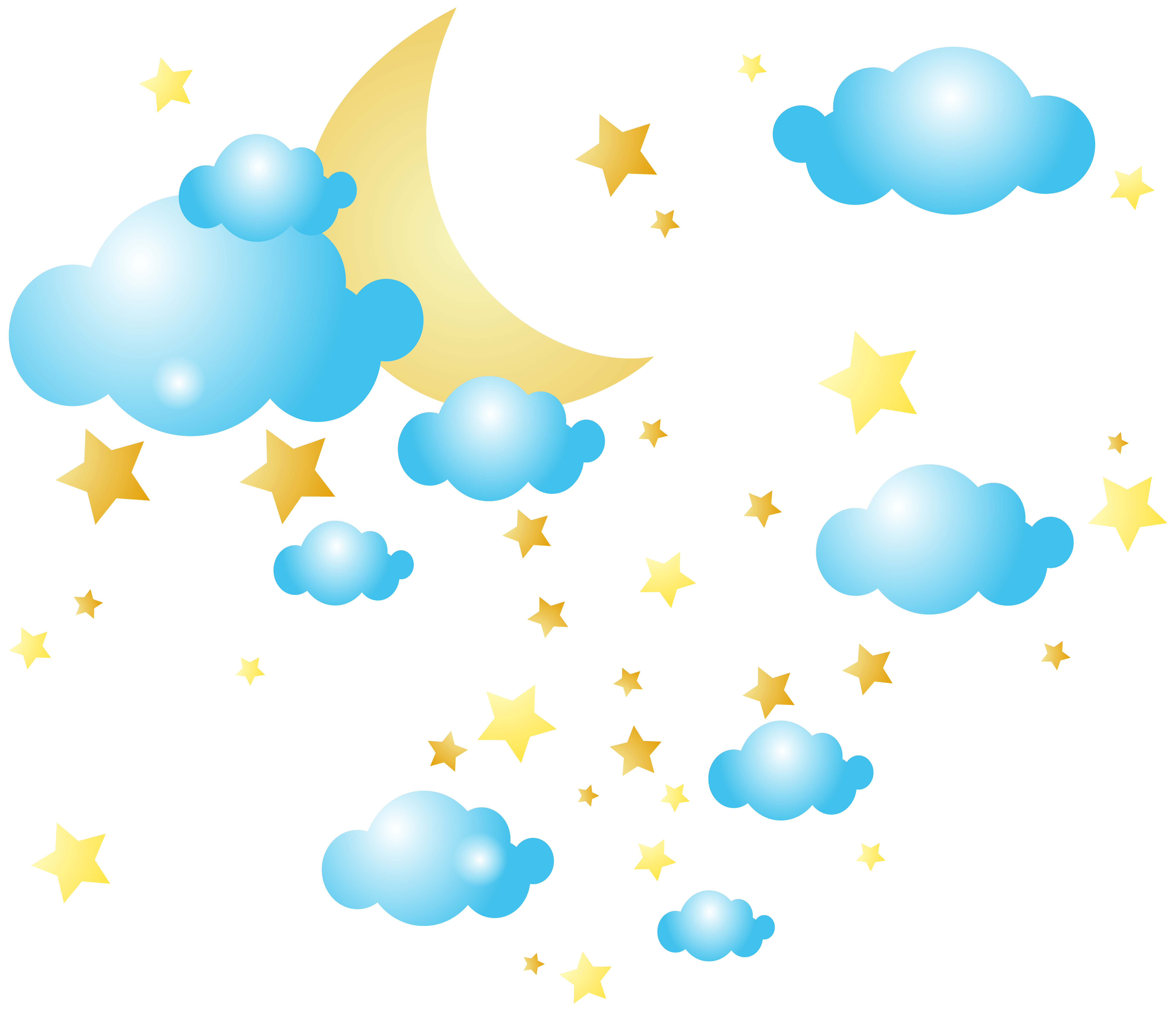 عکس نقاشی ابر ماه و ستاره برای چاپ با کیفیت بالا بدون پس زمینه PNG