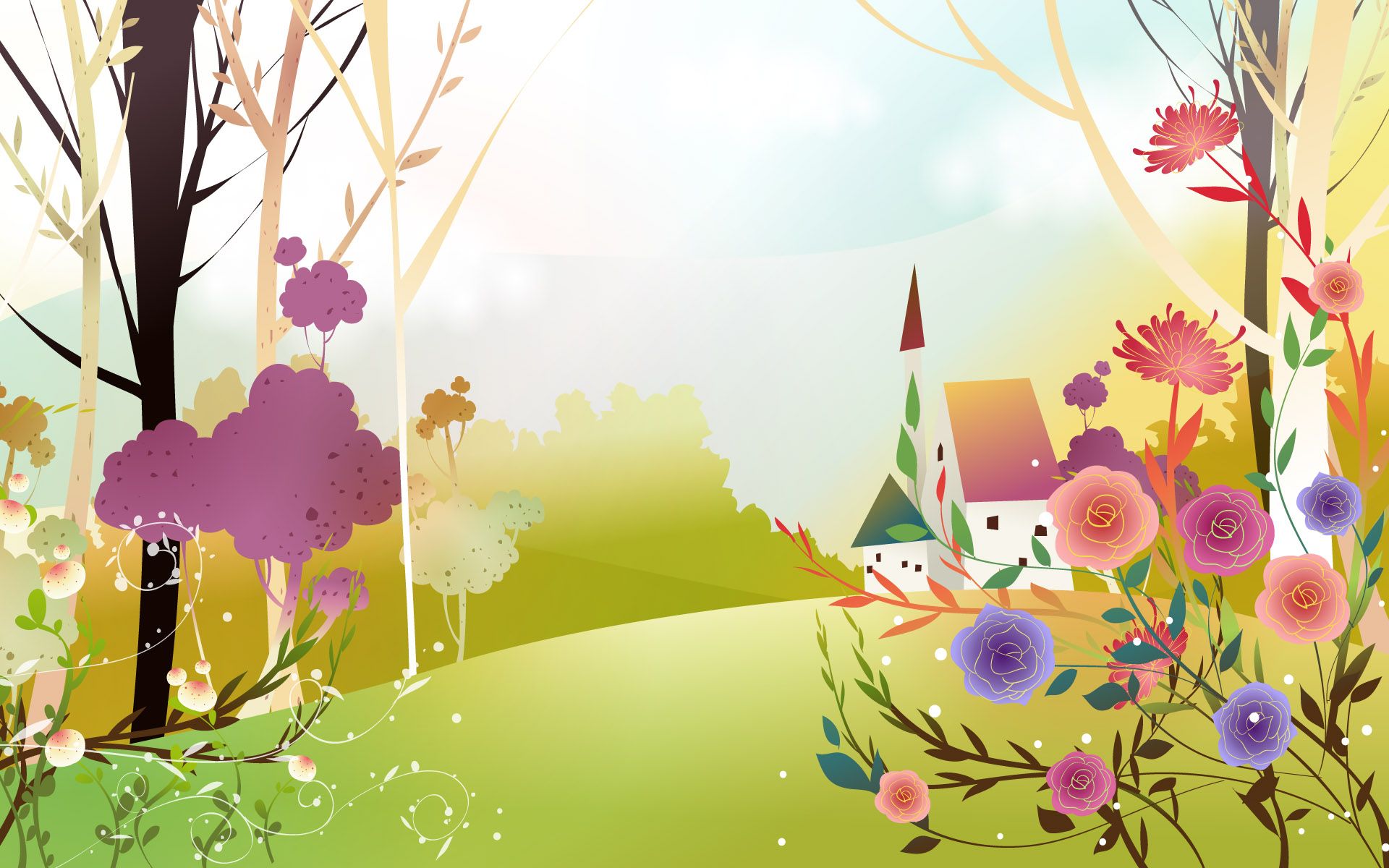 نقاشی فصل بهار گل‌گلی و قشنگ به عنوان Background
