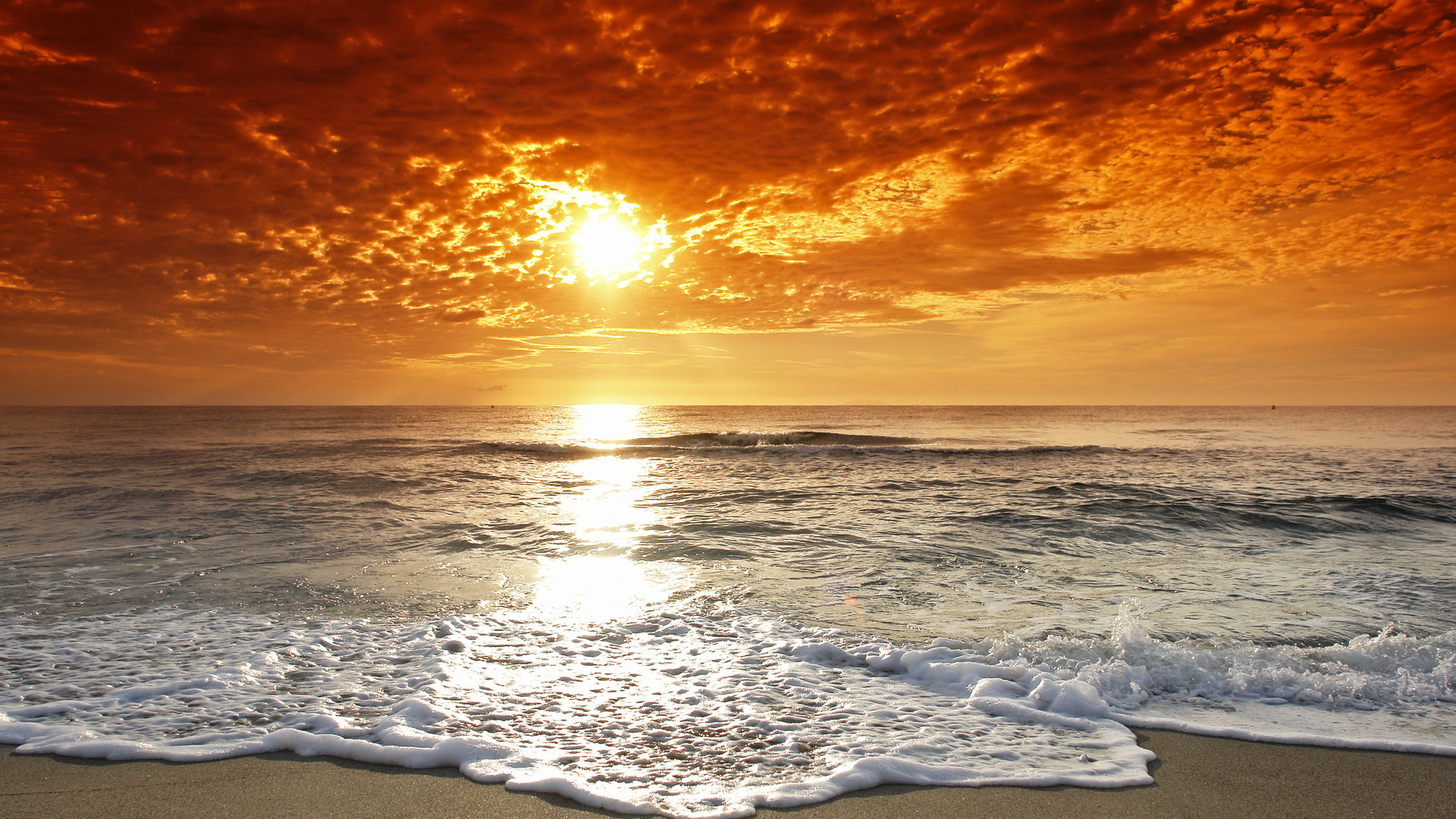 والپیپر زیبا و دیدنی از ساحل با غروب خورشید 