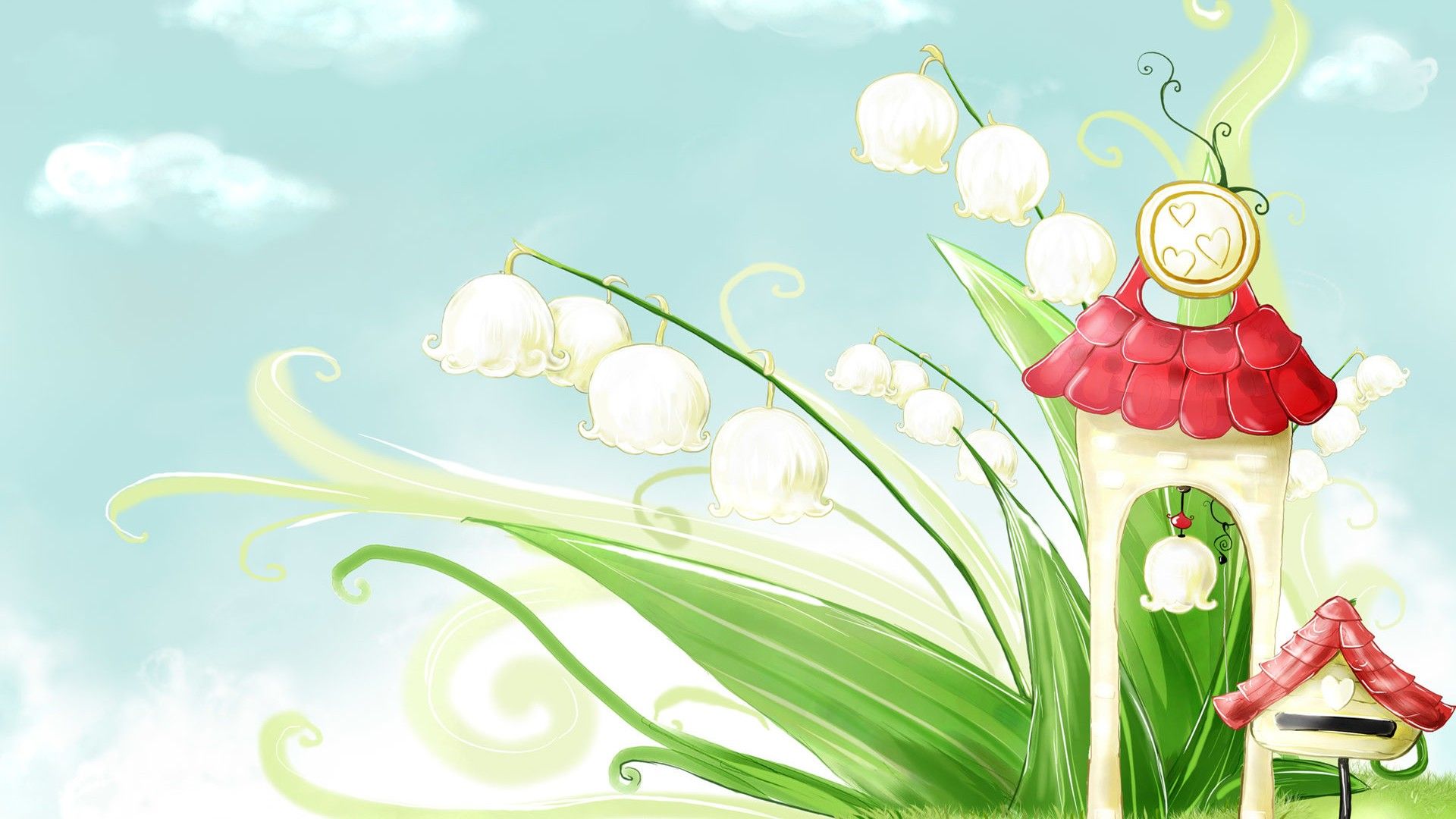 نقاشی فانتزی گل و قارچ بهاری برای والپیپر SamSung