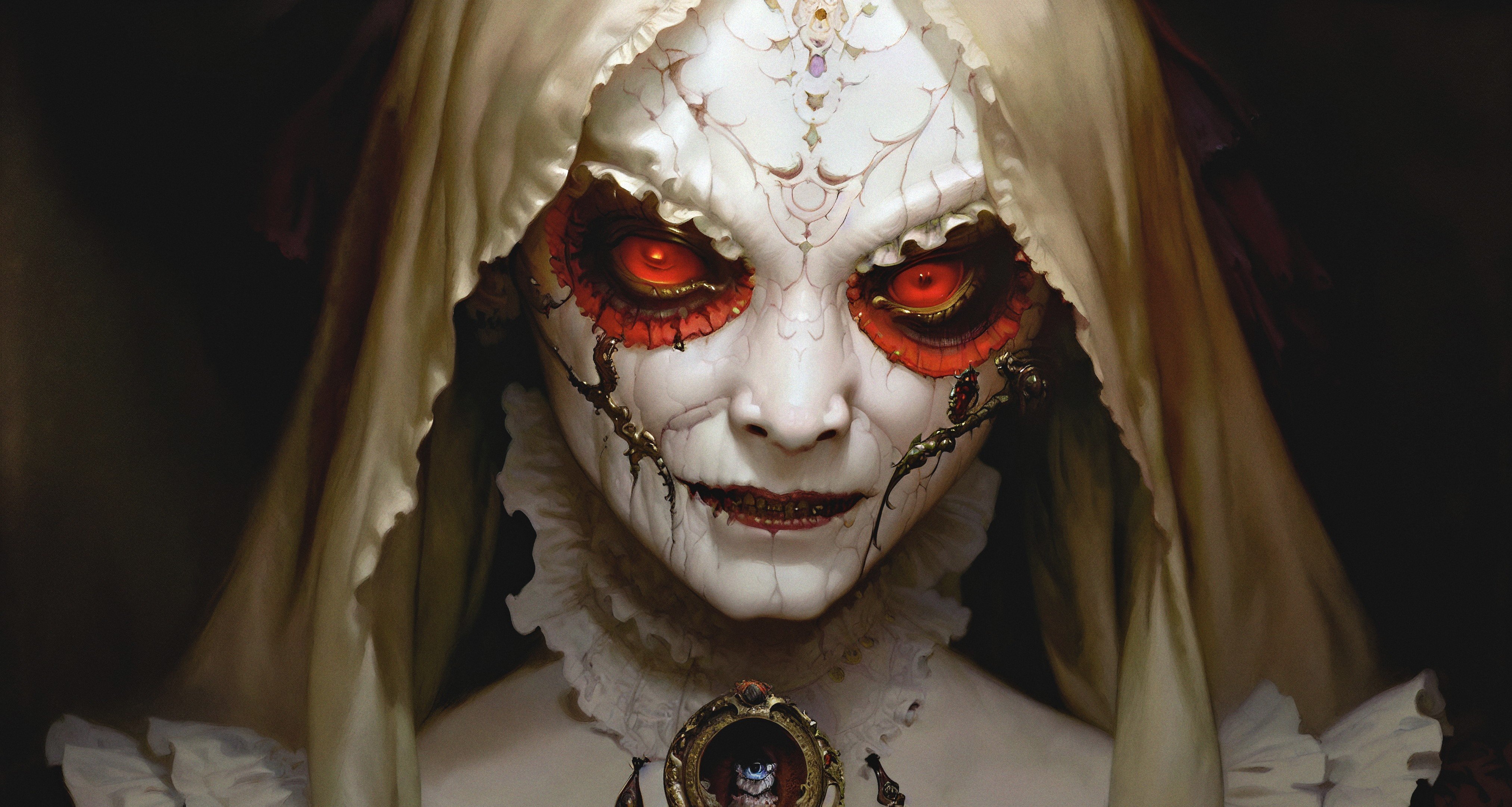 تصویر ترسناک و عجیب هوش مصنوعی از عروسک زن با چشمان قرمز 