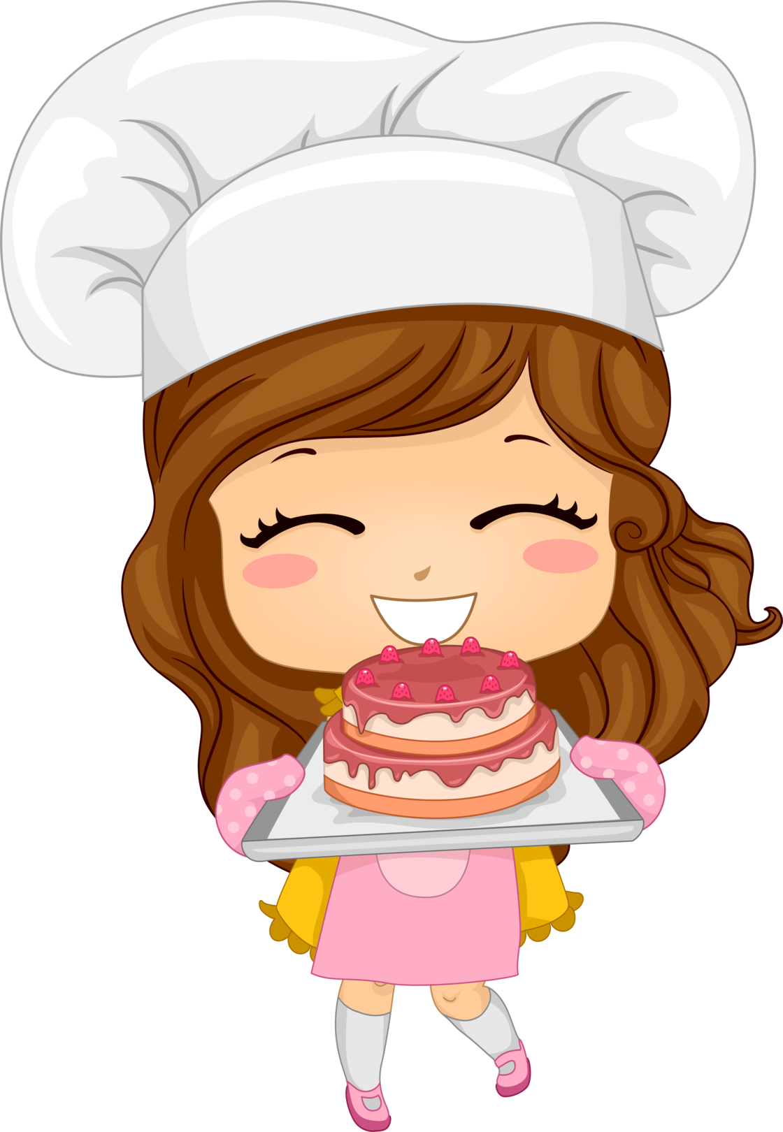 عکس دختر خوشحال سرآشپز با کیک خوشمزه با فرمت png کاملا رایگان 