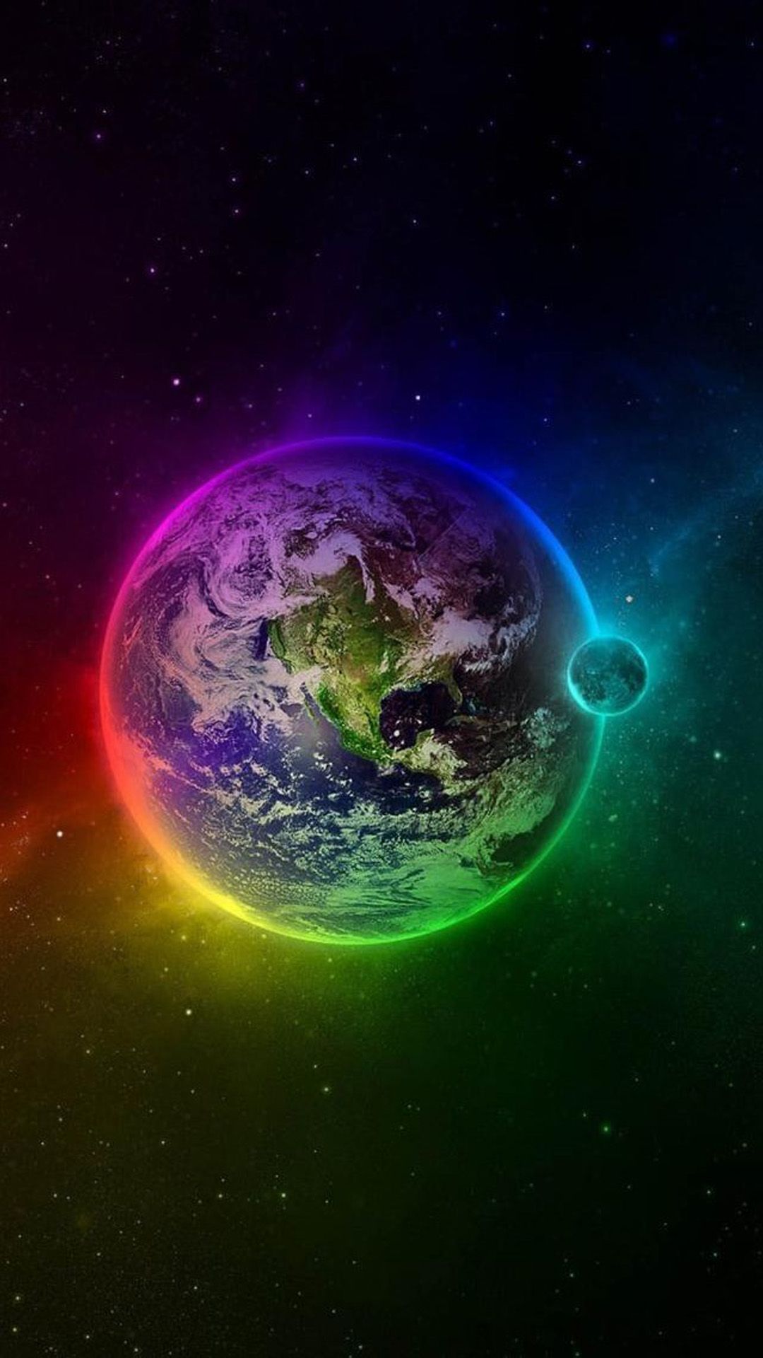تصویر بسیار جذاب کره زمین در کهکشان با تم هفت رنگ