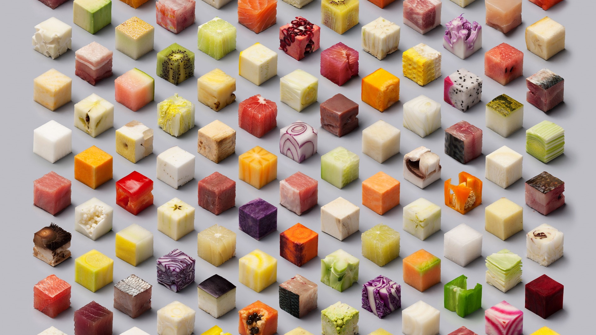 عکس زمینه 8K شاد و رنگارنگ طرح مکعب های غذایی