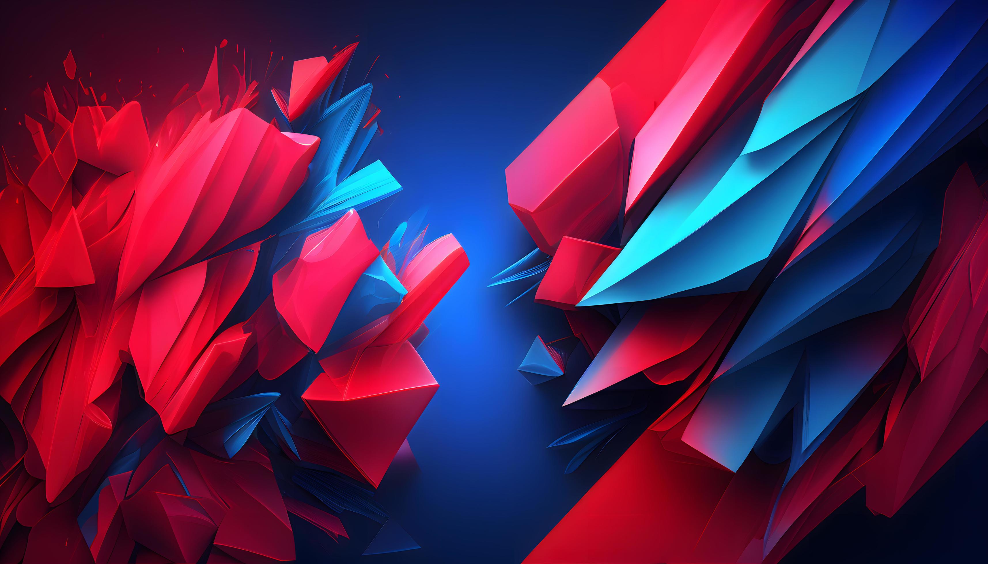 عکس زمینه باکیفیت لپتاپ ساخت هوش مصنوعی با طرح گرافیکی قرمز و آبی هندسی