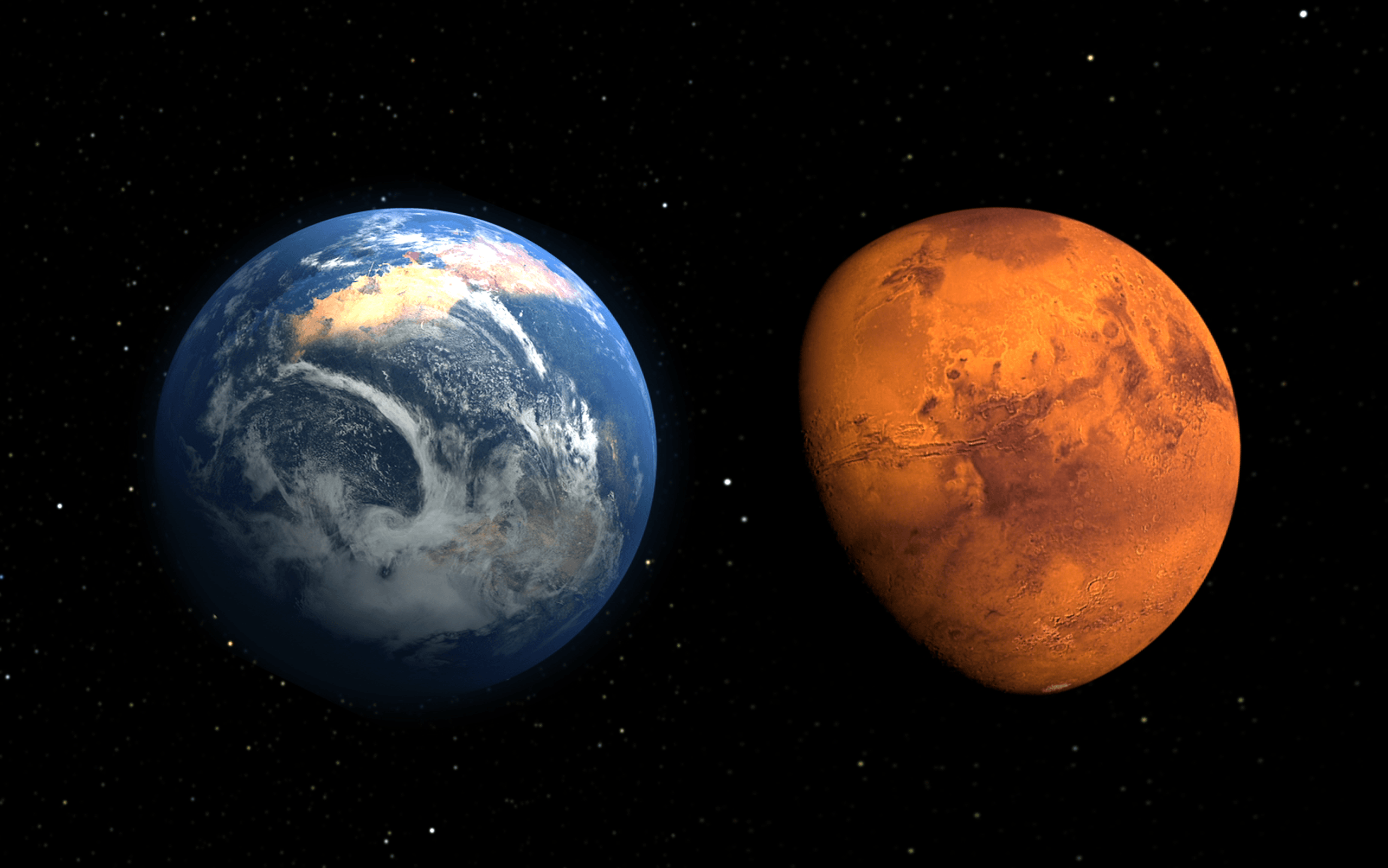 عکس زمینه دیدنی زمین و مریخ کنار هم برای دسکتاپ 