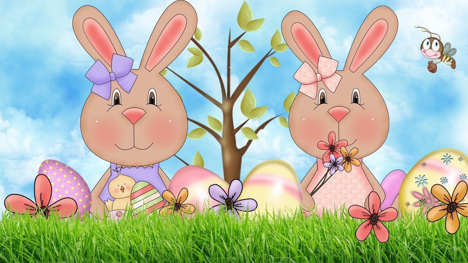 پوستر کودکانه عروسک های خرگوش در بهار مناسب چاپ