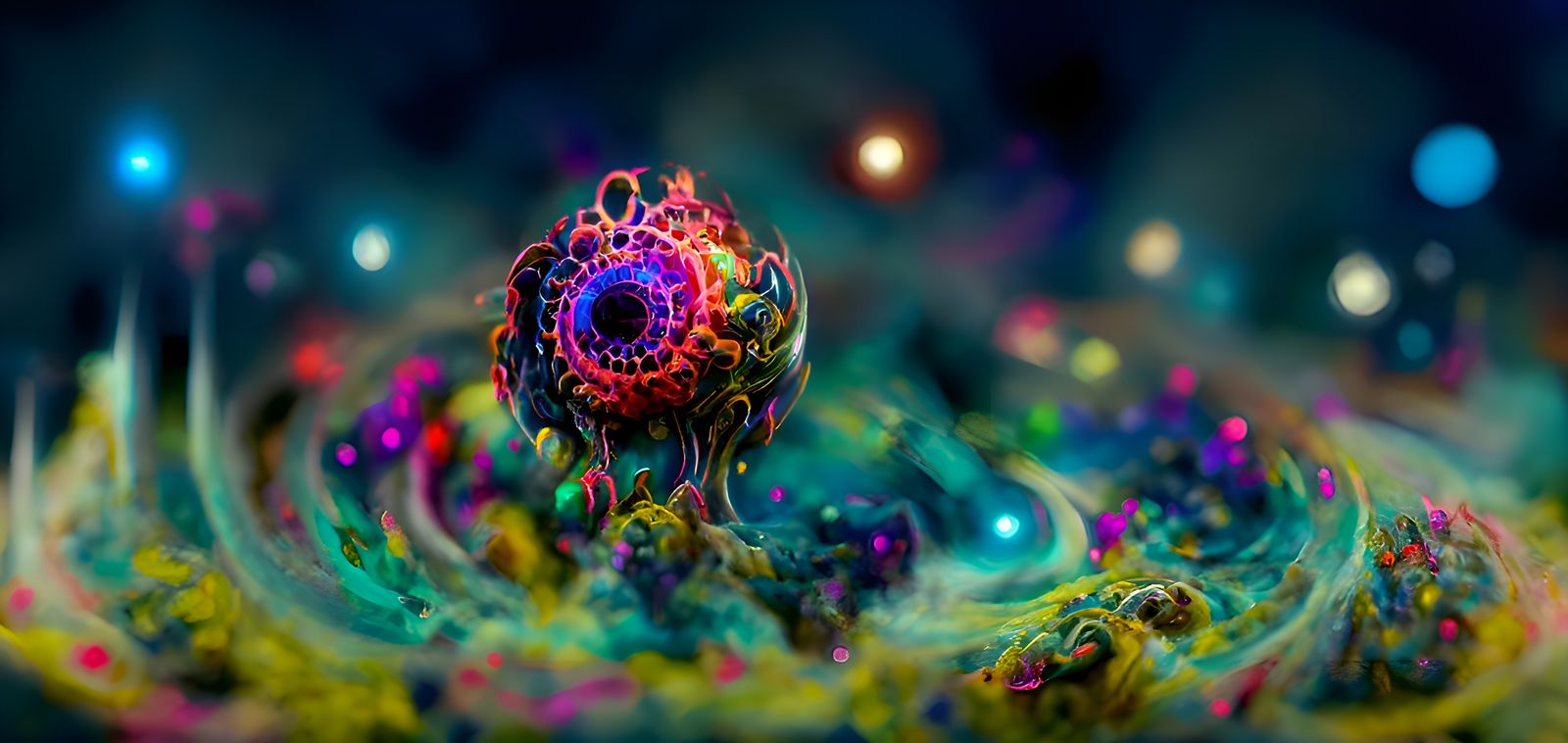 تصویر تولید شده Al یا هوش مصنوعی از گیاه قشنگ و رنگارنگ به شکل مردمک چشم 