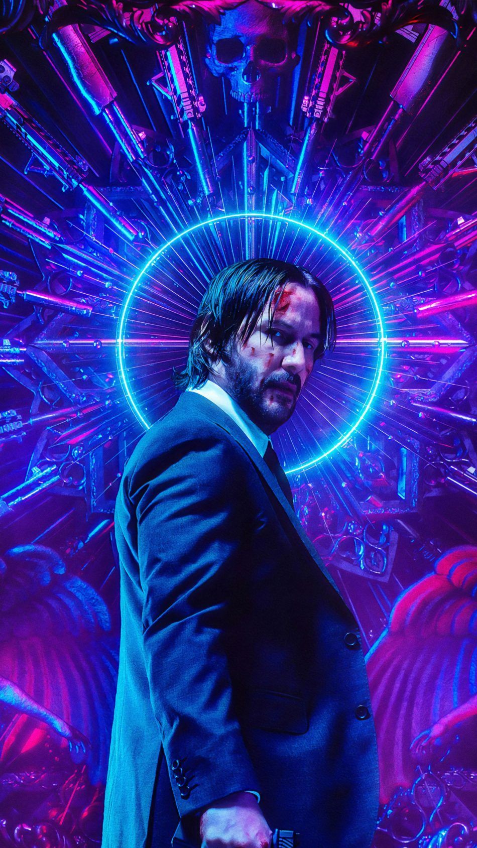 پوستر فیلم John Wick 4 با زمینه آبی و بنفش درخشان پوستر فیلم John Wick 4 با زمینه آبی و بنفش درخشان