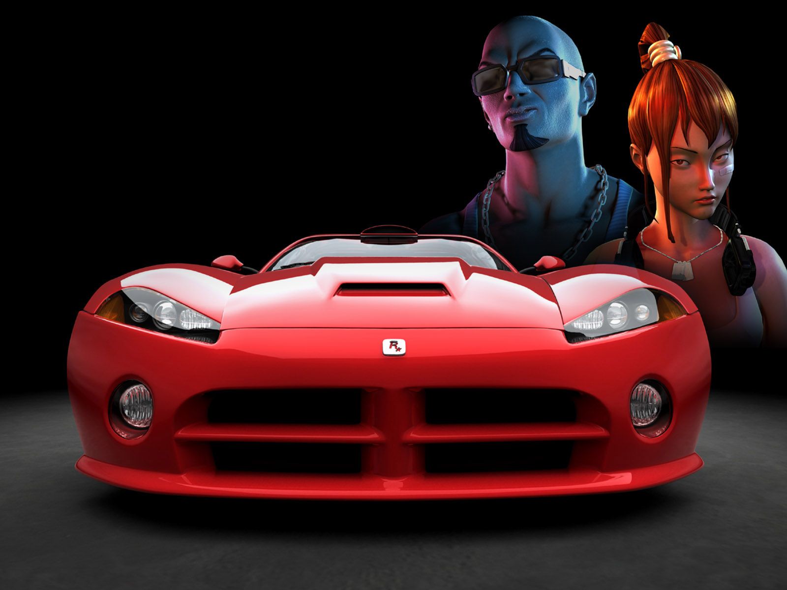 تصویر زمینه جالب و زیبا از ماشین قرمز با زن و مردی در کنار آن