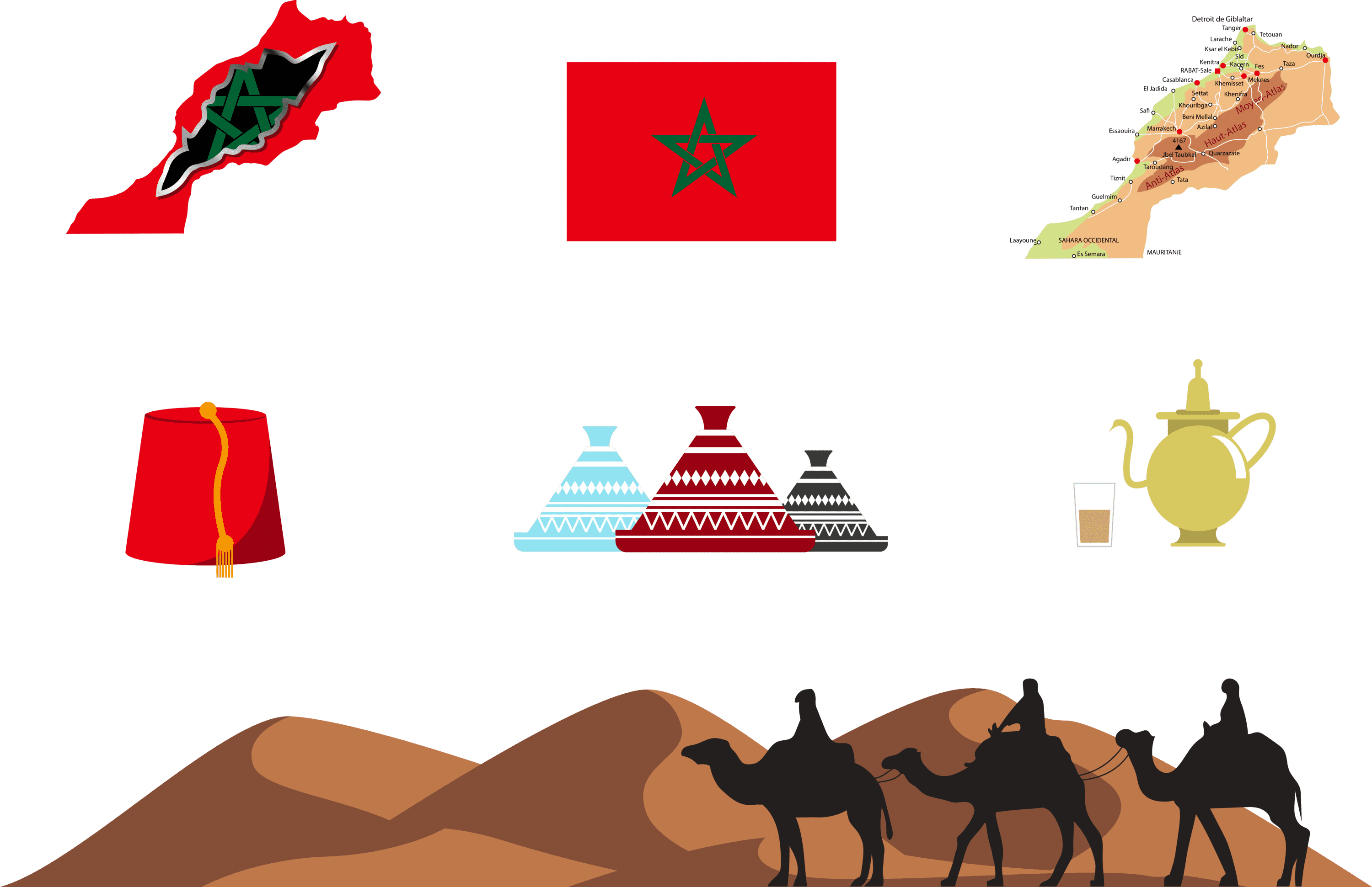 عکس نمادها و نقشه کشور مراکش با کیفیت عالی 