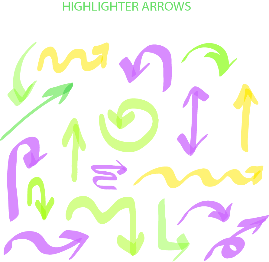فلش و پیکان PNG Highlighter Arrows با طرح هایلایتر رنگی زیبا