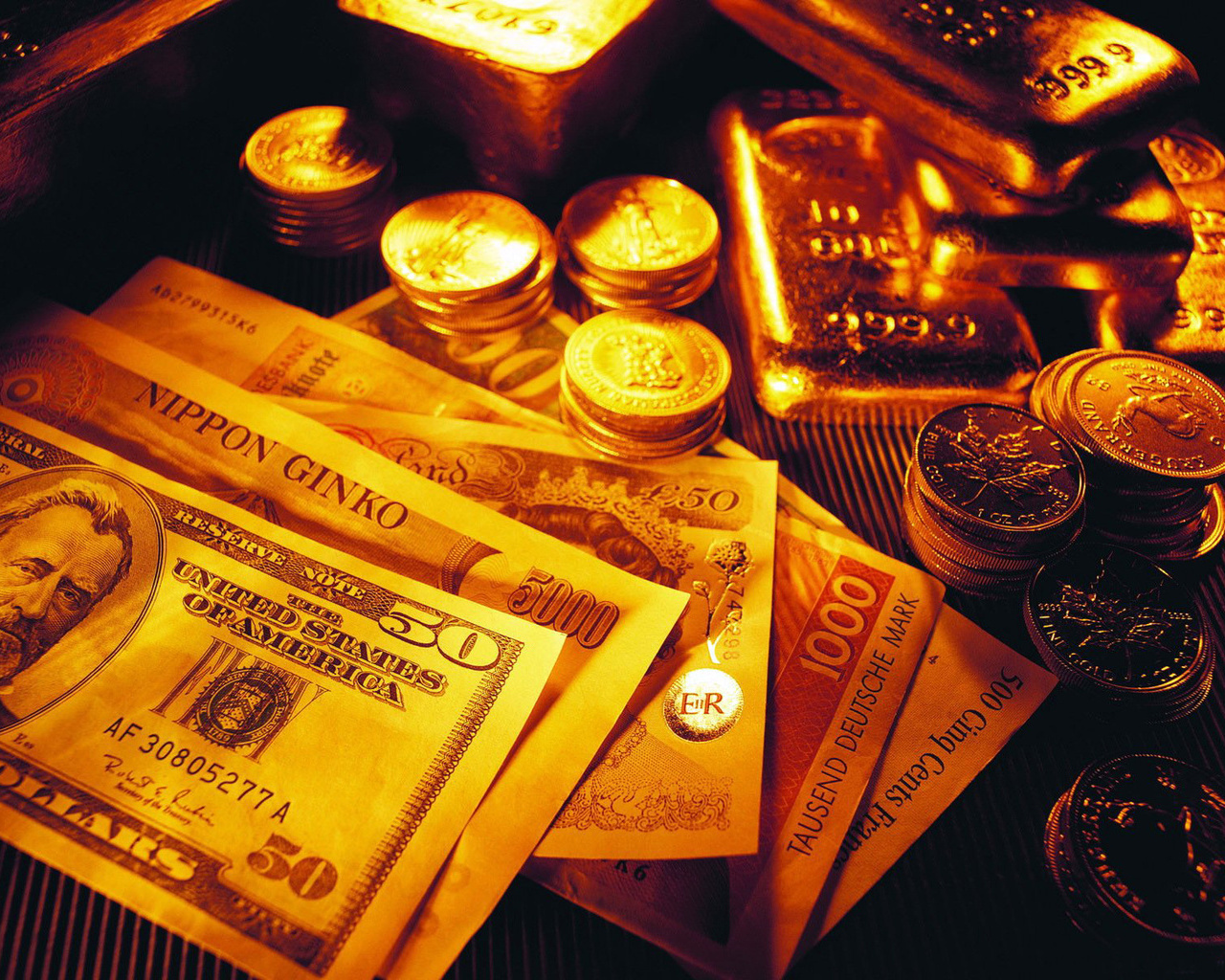 تصویر دلفریب و درخشان پول و سکه با تم طلایی Full HD 
