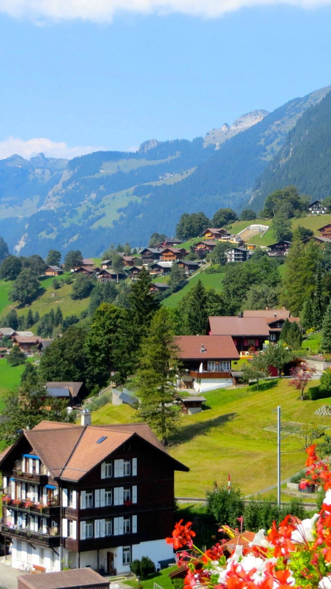 زمینه آرامش بخش روستا در سوئیس مناسب گوشی 2023