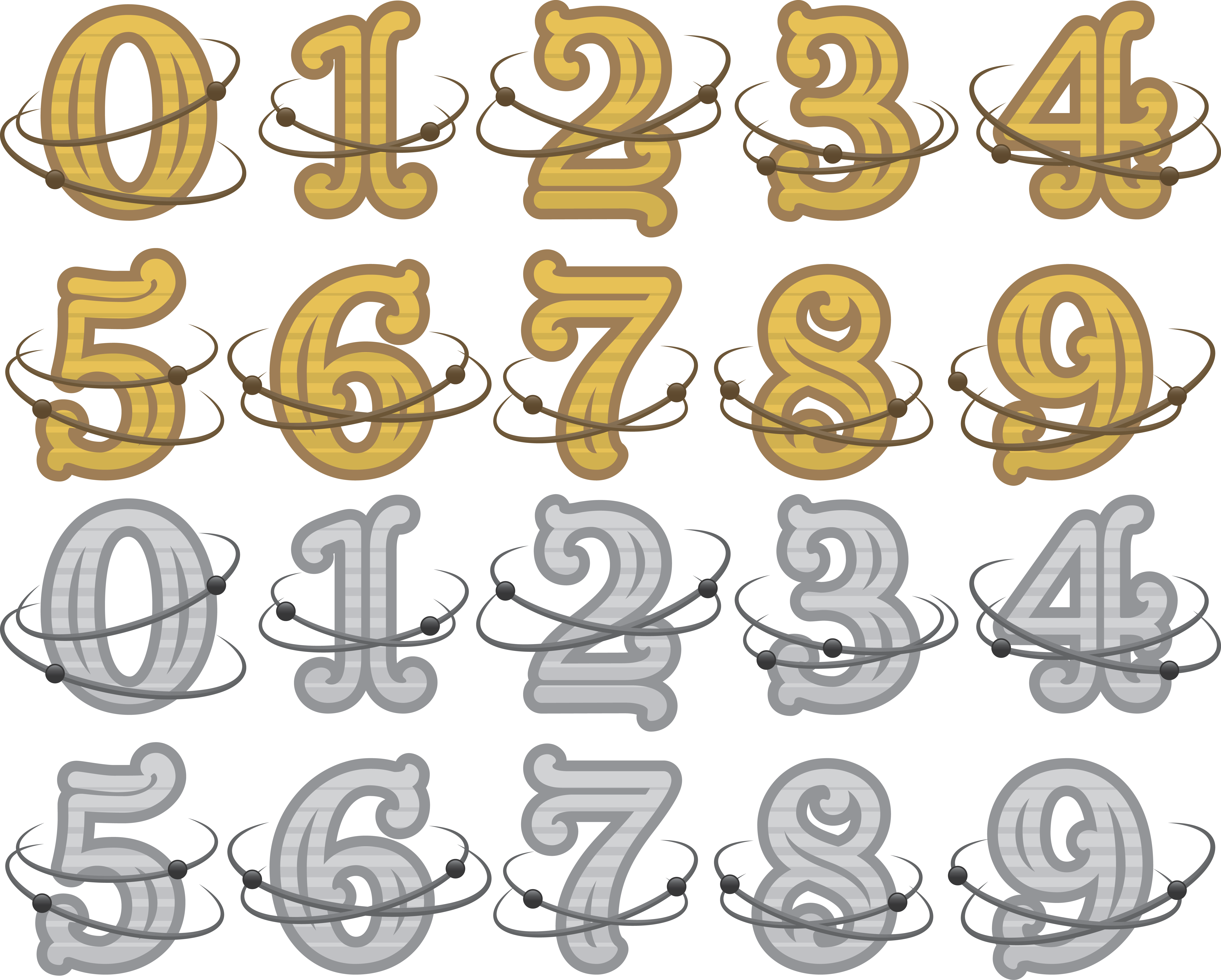 عکس اعداد یک تا ده طلایی و نقره ای بدون پس زمینه