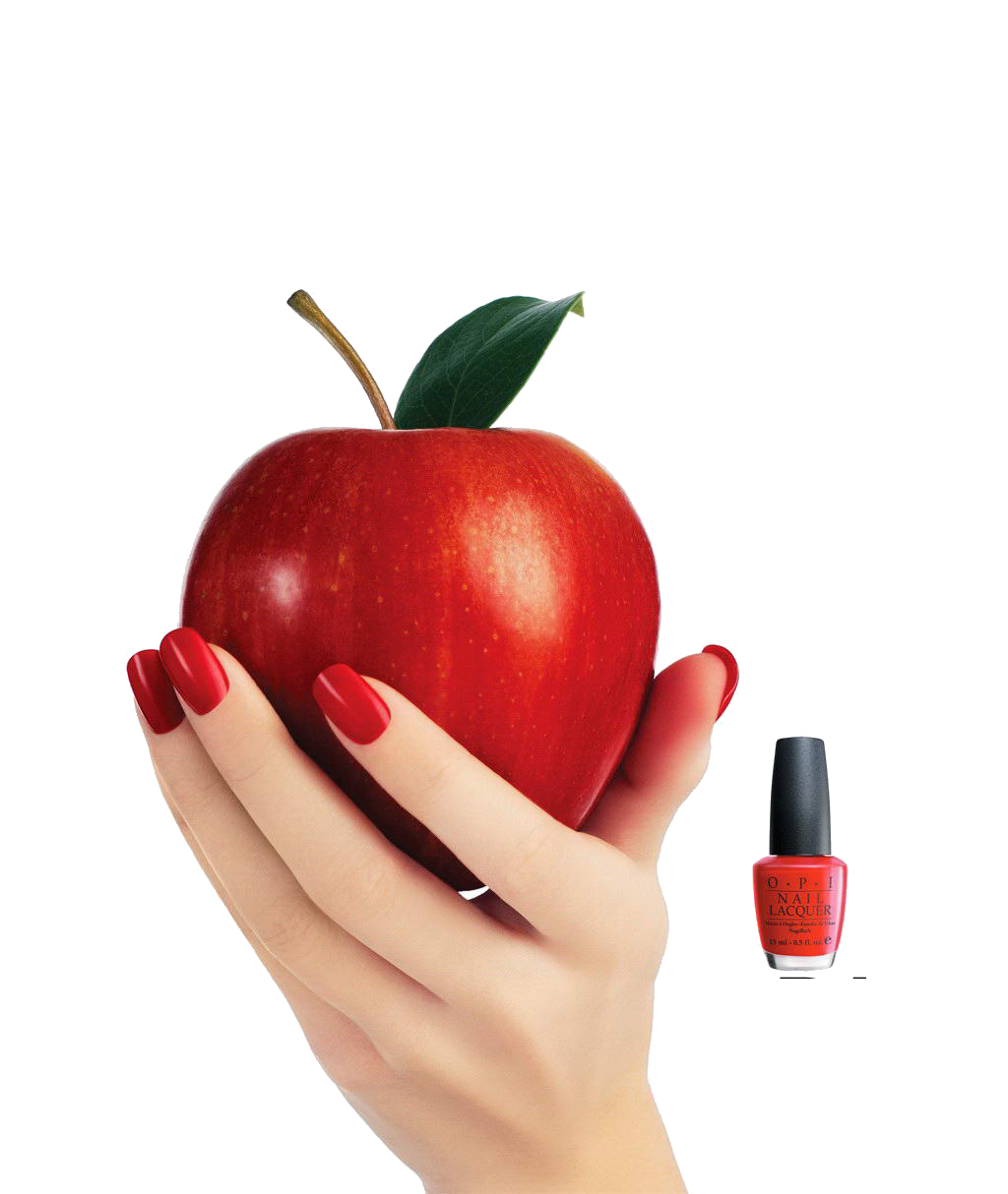 تصویر دوربری شده png با طرح ناخن قرمز رنگ و سیب