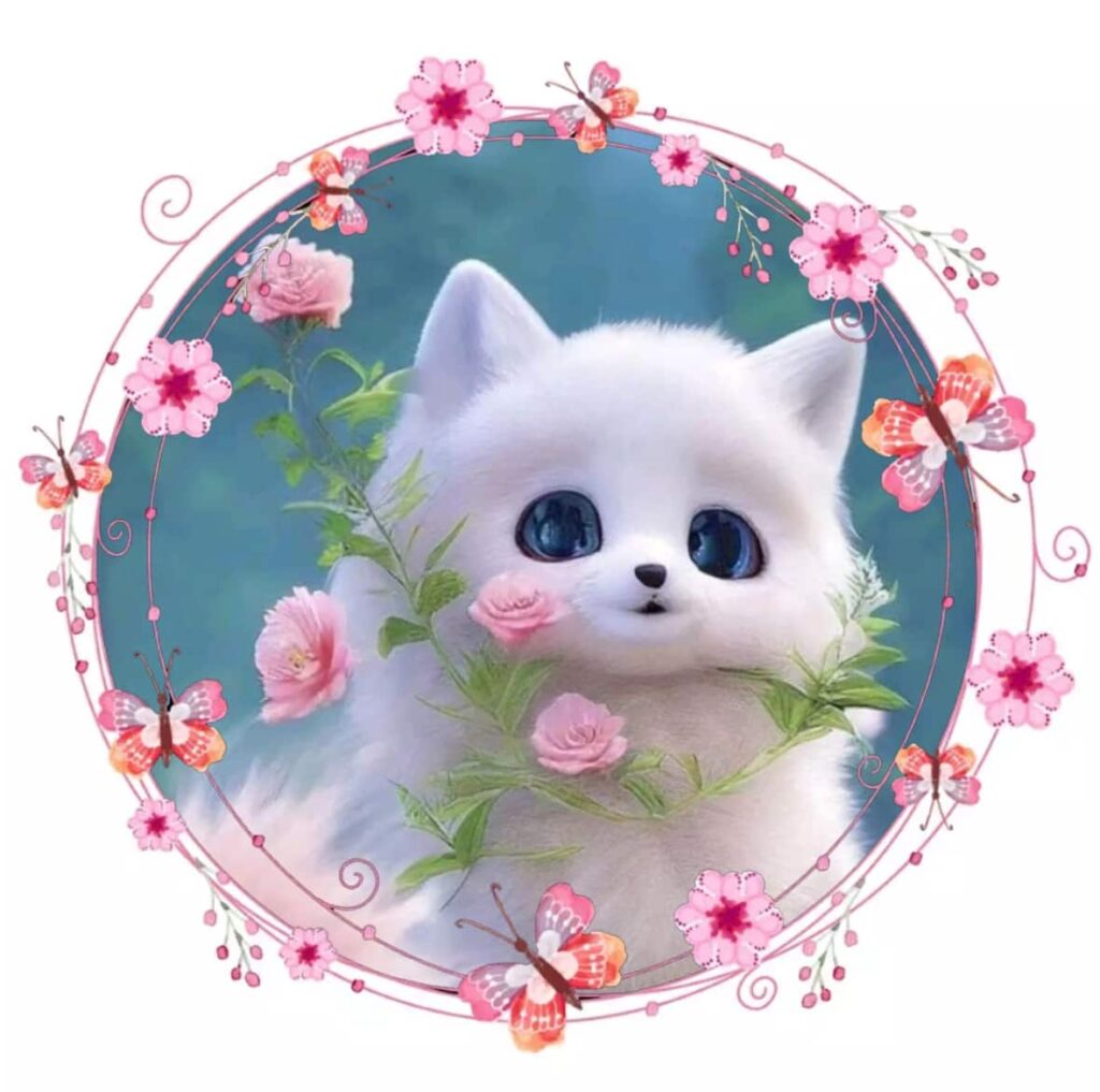 خوشگل ترین پروفایل گربه سفید کیوت با قاب دایره گلگلی