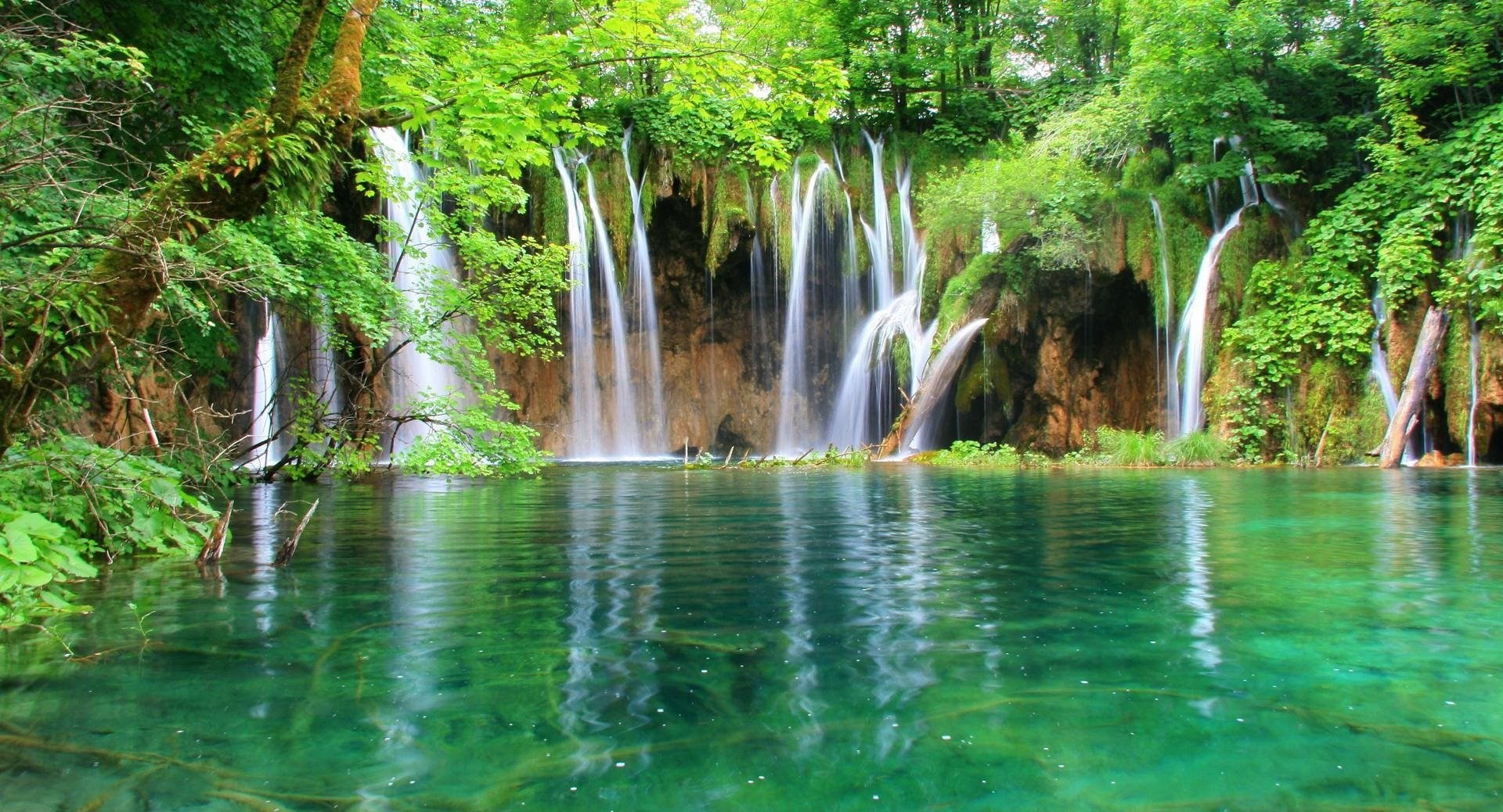 عکس آبشار های کوچک و بزرگ منتهی به رودخانه در جنگل
