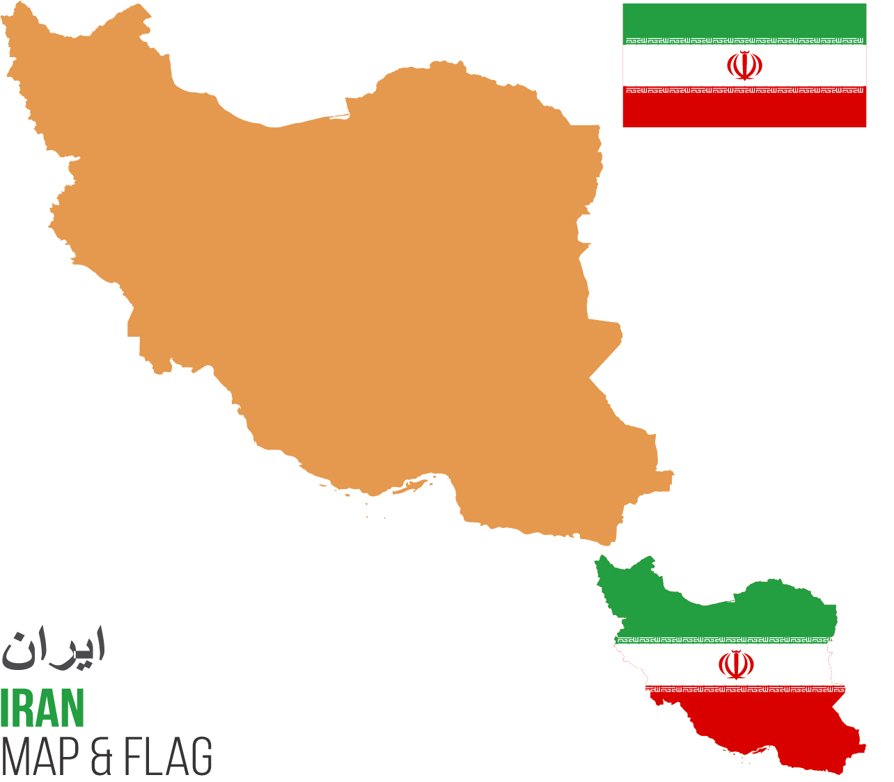 نقشه و پرچم کشور ایران کنار هم با زمینه خالی برای فتوشاپ