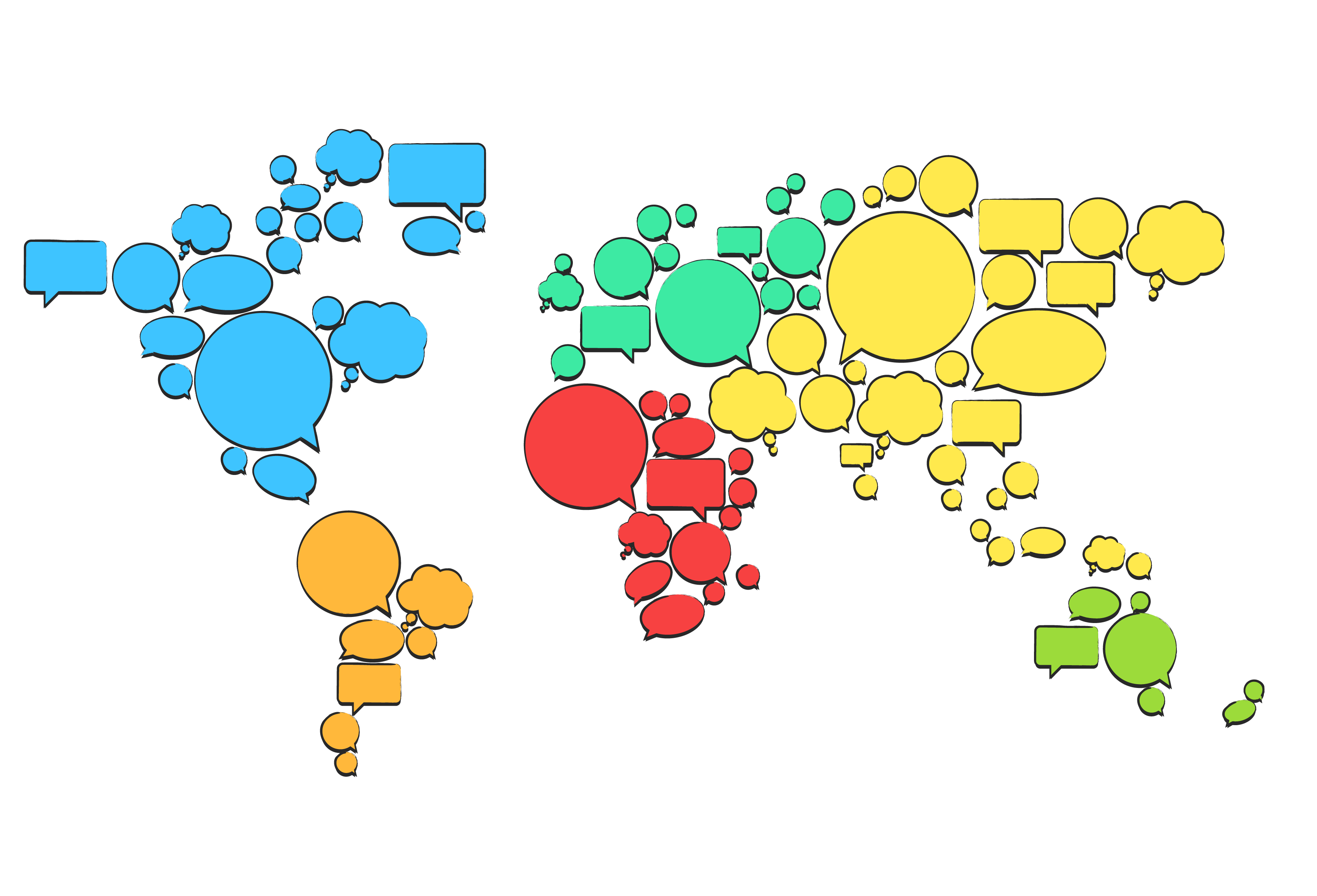 ابر فکر و حباب نقل قول با طرح نقشه جهان به صورت PNG
