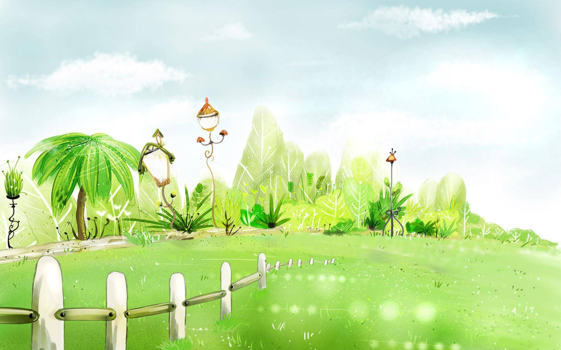 نقاشی full hd باغ سبز در فصل بهار برای زمینه دسکتاپ