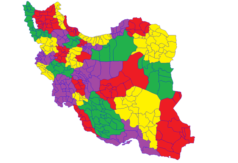 دانلود رایگان نقشه رنگی ایران با جداسازی استان و شهر
