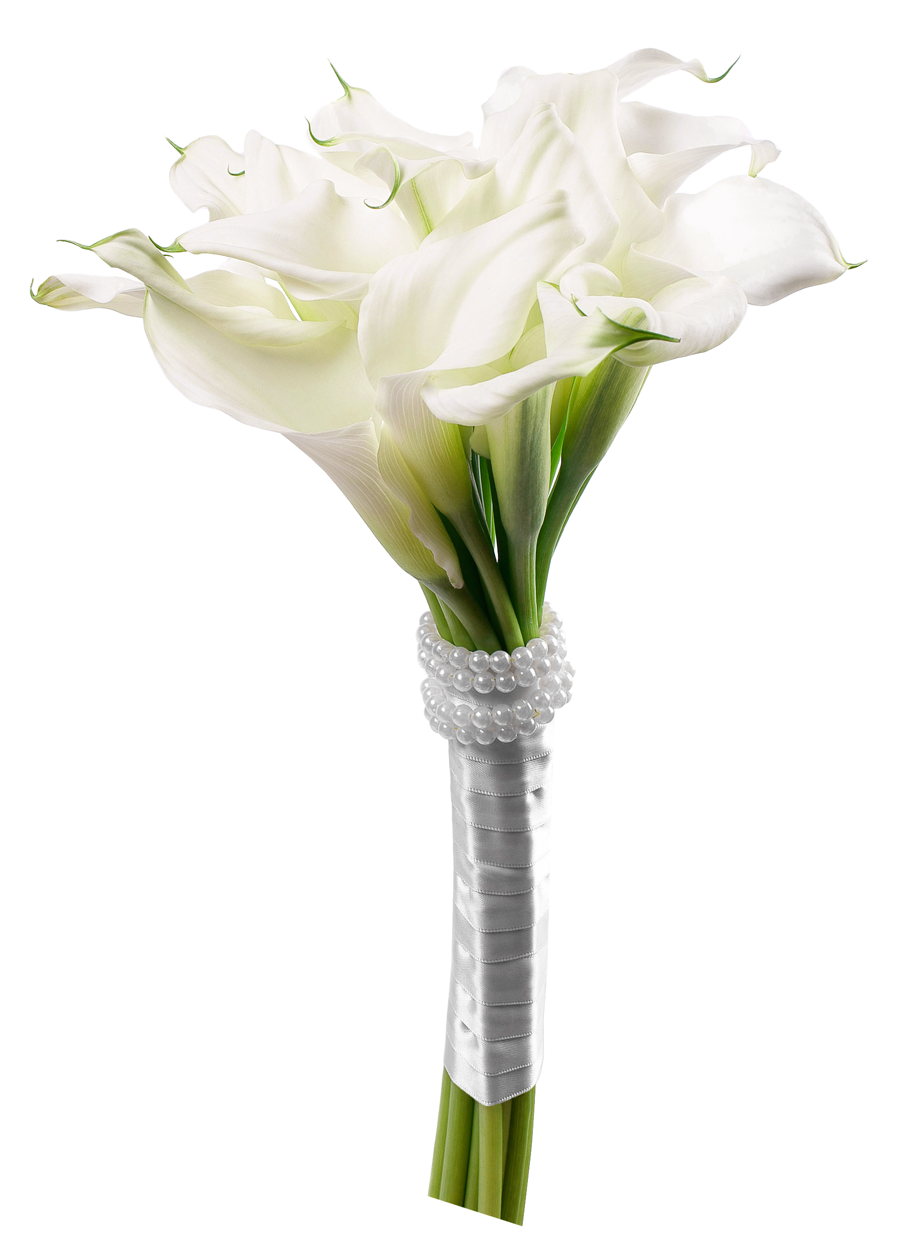 تصویر دسته گل شیپوری عروس با تزئین مروارید زیبا