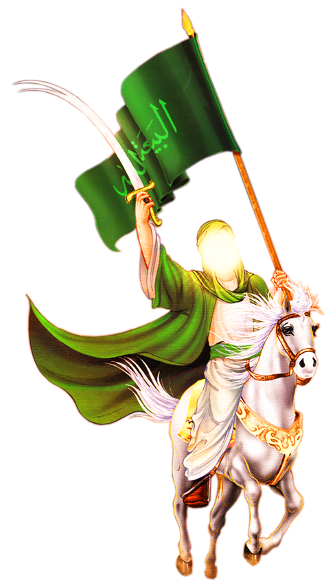 تصویر png از امام علی با پرچم و شمشیر بر روی اسب