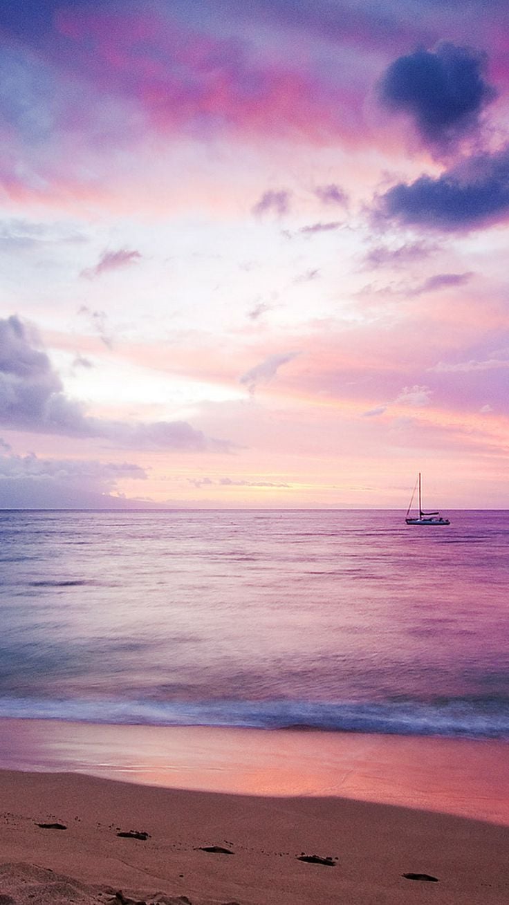 New Background Of Boat In The Sea Under Purple Sky