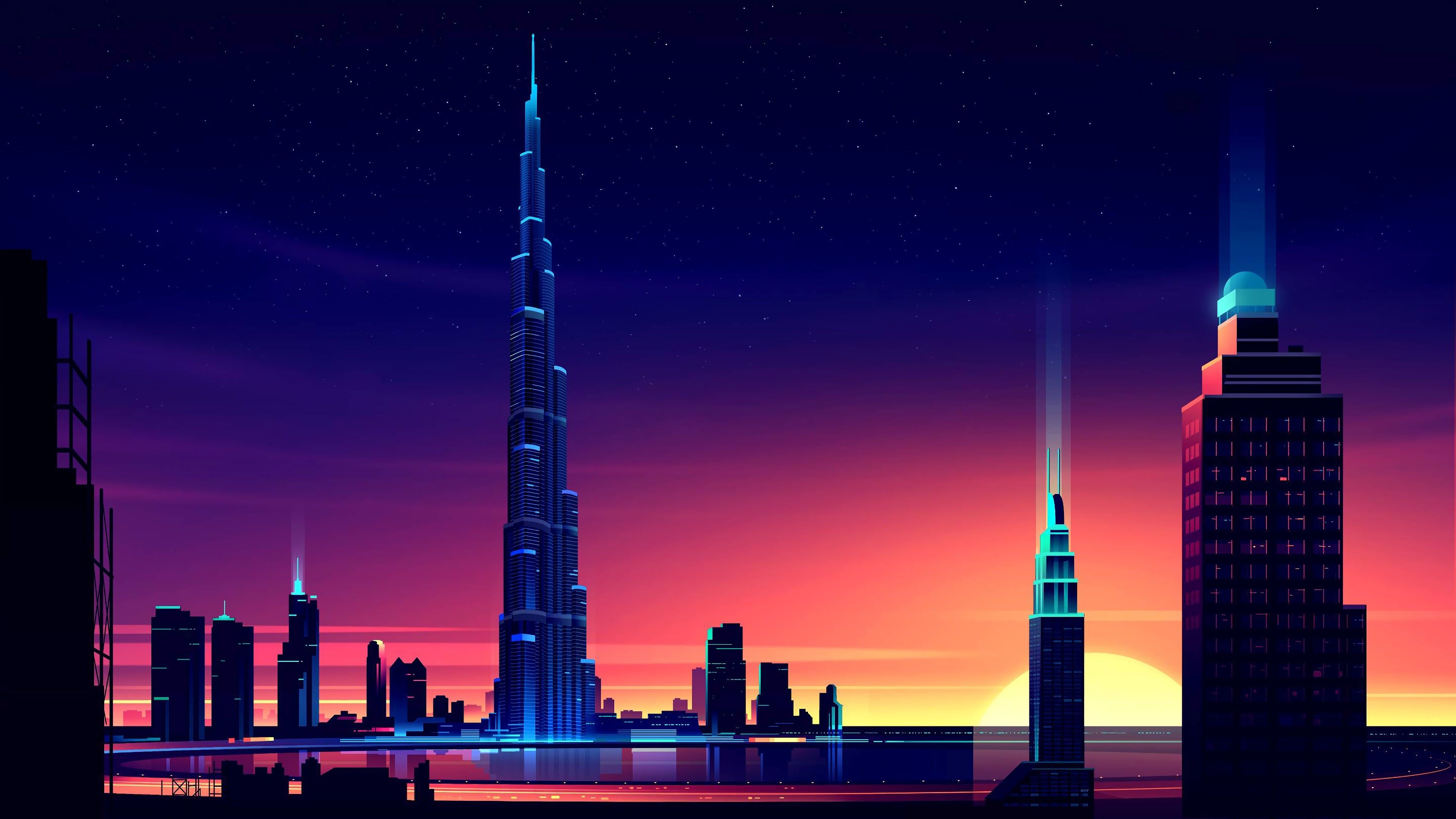 قشنگ ترین نقاشی دیجیتالی برج خلیفه امارات در شب