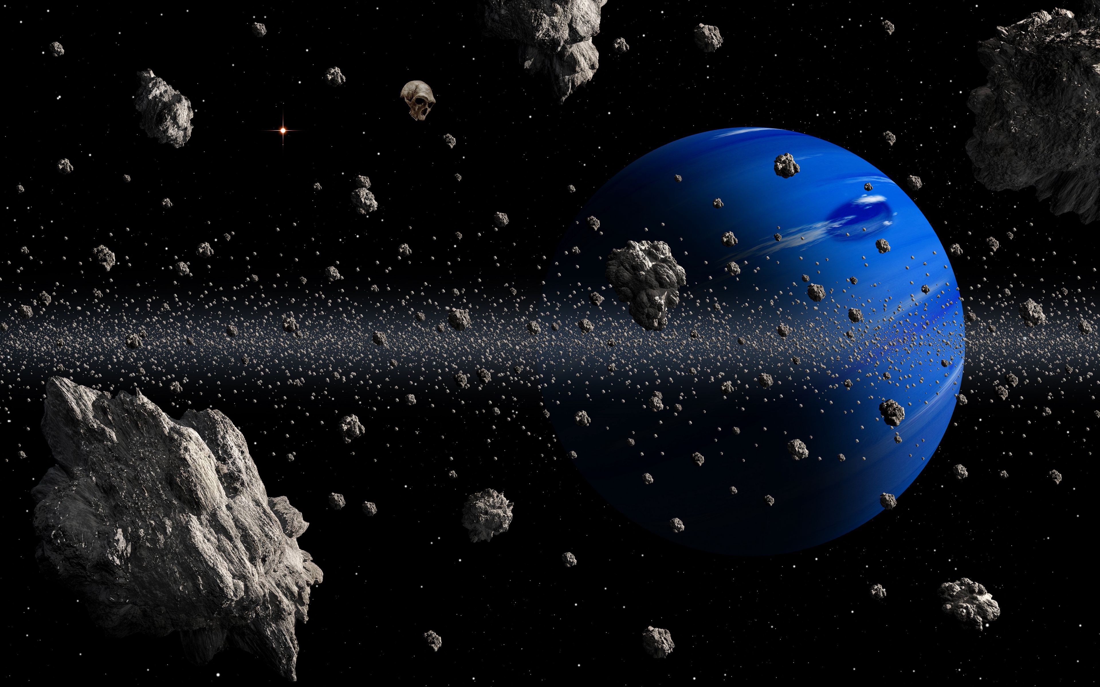 پس زمینه مهیج کمربند اصلی سیارک ها با تم آبی و مشکی