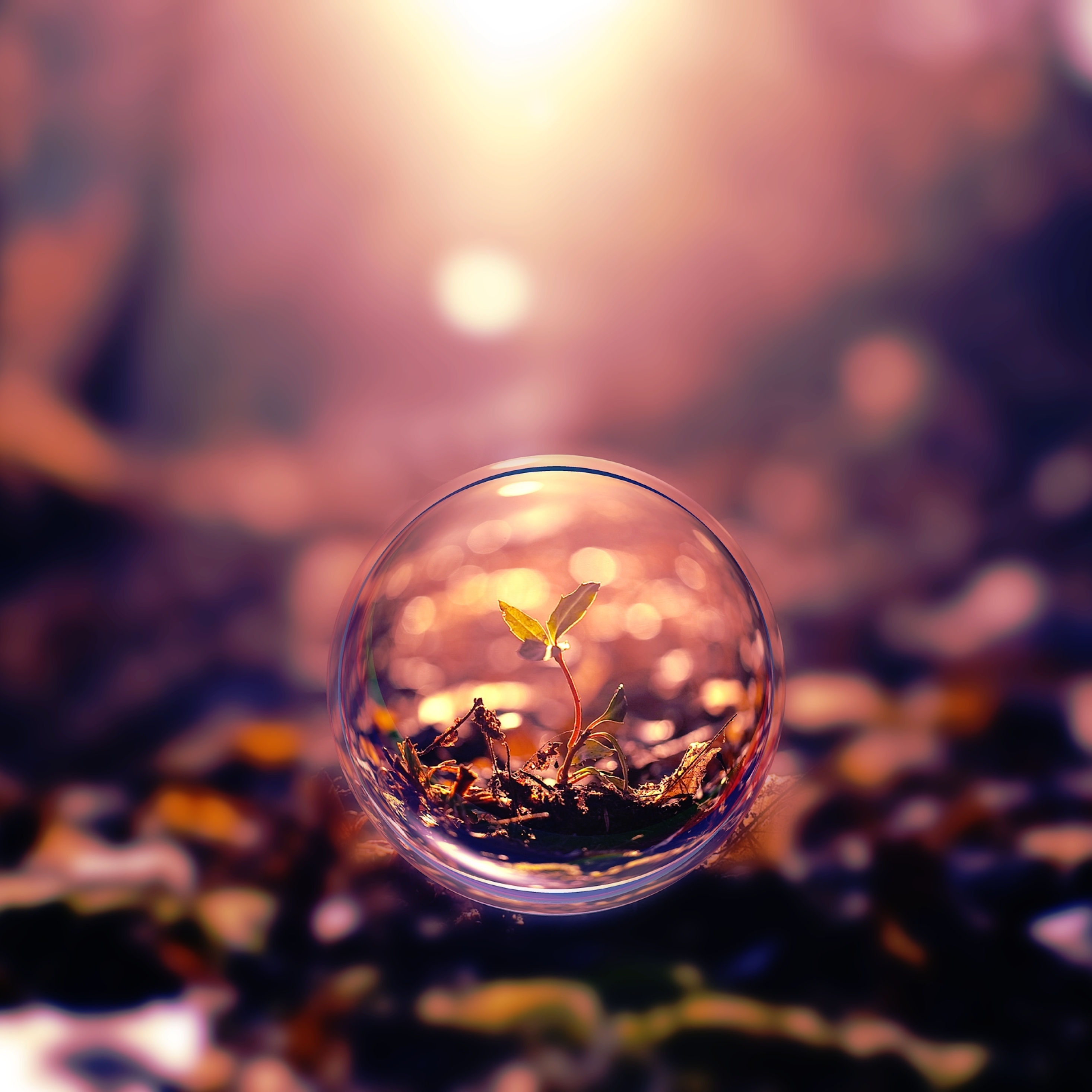 عکس جدید سه بعدی زیبا حرفه ای گیاه در حباب با زمینه مات